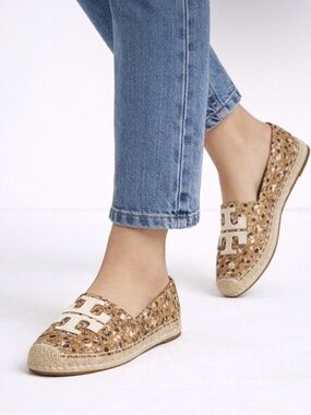 Tory Burch Ines Espadrille Confetti Cork Calf Leather Ivory Size 5.5